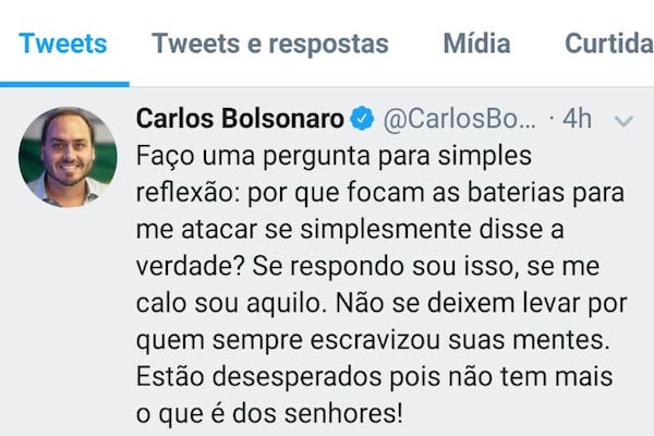 Pelo Twitter Carlos Bolsonaro propõe reflexão - Pátria Digital