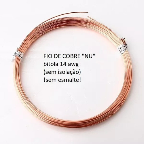 Fio Cobre Nu 14 Awg 1,6 Mm Artesanato 125 Gr 6,5m Orgonites | Parcelamento sem juros