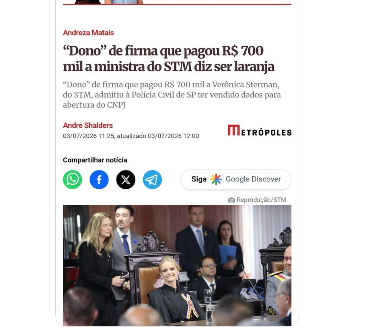 Eliane Pedrosa on GETTR: O "escritório" da ministra do STM, Verônica Sterma...
